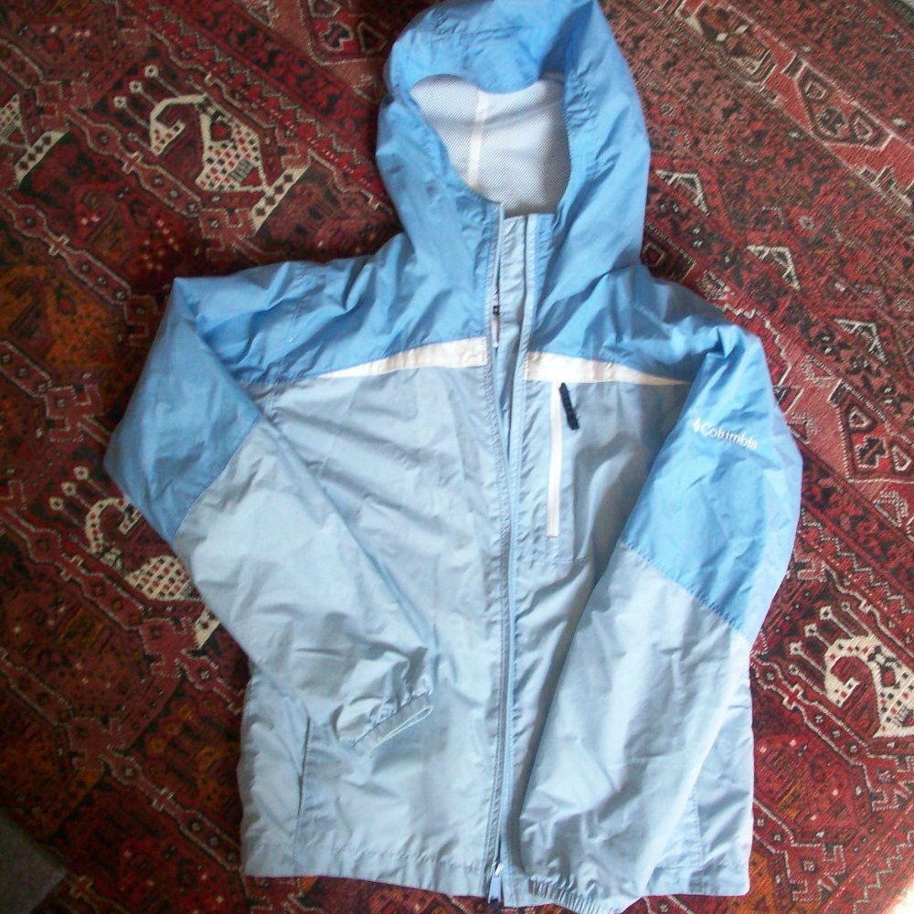 COLUMBIA Wind Breaker Zip Up Hoodie Youth Girls Large (14-16) Blue Lightweight